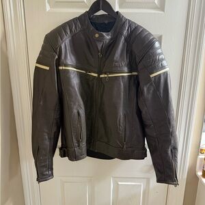 Men's Brown Leather motorcycle Jacket with padding